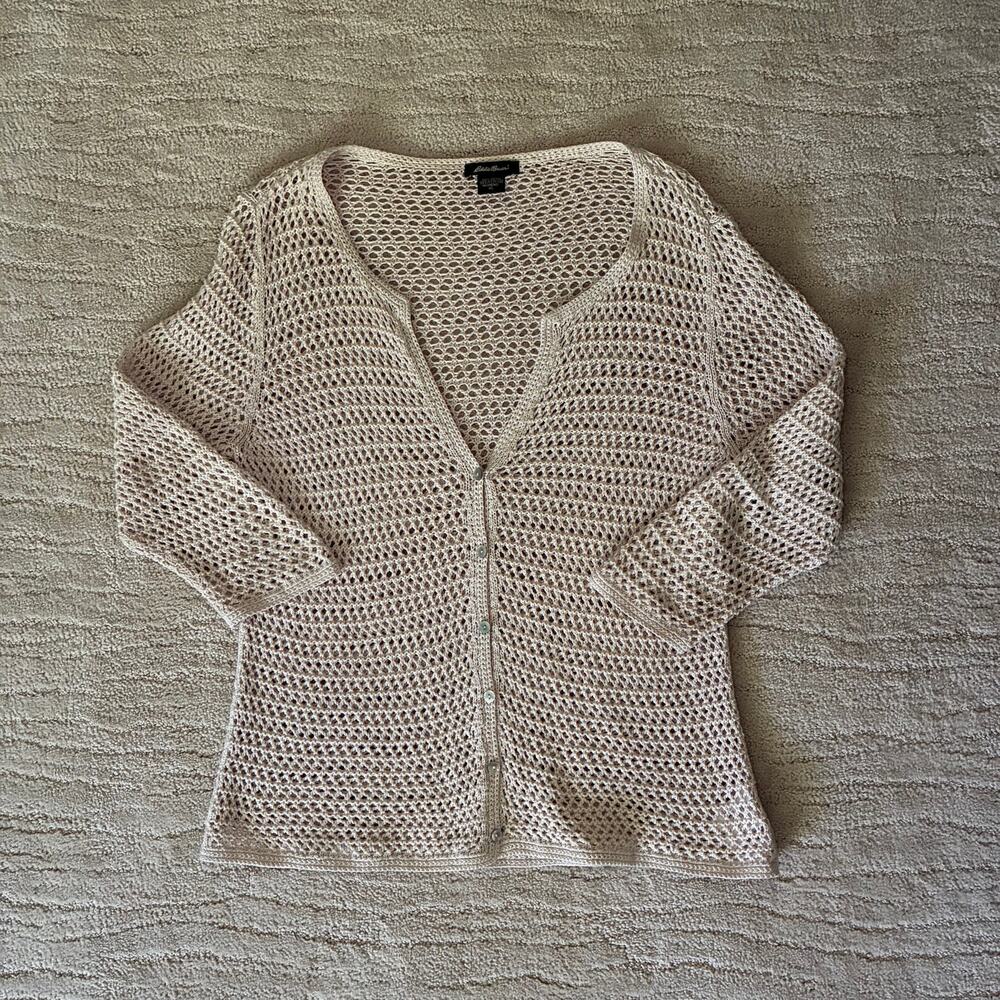 Vintage Eddie Bauer XL Crochet Cottagecore Coquette, Grandmacore Cardigan Cotton